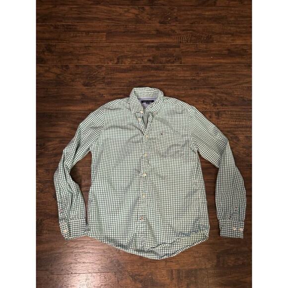 Tommy Hilfiger Men’s Button Down Long Sleeve Collard Green Plaid Size Medium - Picture 1 of 5